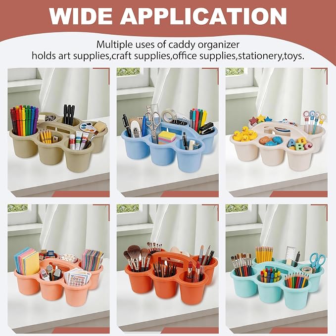 6 Color Plastic Classroom Caddy with Handle | Multipurpose Organizer, Portable Art Craft Caddy, Stackable Desk Organizer, For Stationery & Craft Tools