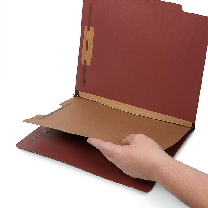 10 Letter Size Red Classification Folders - 1 Divider - 2 Inch Tyvek Expansions - Durable 2 Prongs Designed to Organize Standard Medical Files, Office Reports - Letter Size, Red Brick Color, 10 Pack