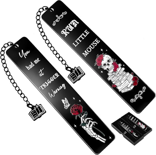 2Pcs Dark Romance Bookmark Funny Gifts for Women Men Book Lover Cute Metal Book Mark Stainless Steel Bookmark Skull Rose Reading Lover Accessories Unique Friend Coworker Valentines Day Gifts
