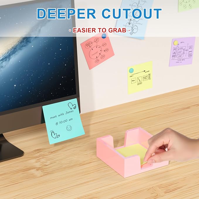 WINFFOR Acrylic Notepad Holder Dispenser - 3x3 in Sticky Note Memo Holder for Desk Organizer (W/O Pads) Office Desk Accessories School Supplies, Lightpink