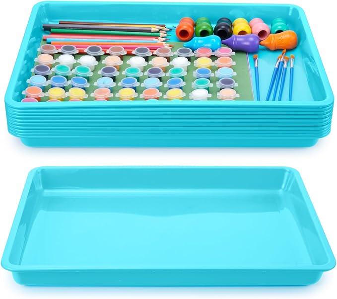 Hoteam 10 Pcs Flat Storage Organizer Tray Bin Paper Tray for Classroom Plastic Stackable File Organizer for School Office Teacher Book Organization(Light Blue,16.14 x 11.81 x 1.38 Inch)