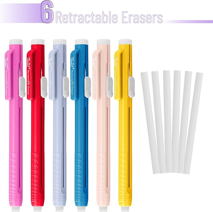 Mr. Pen- Retractable Mechanical Eraser Pens, 6 Pack, Ice Cream Colors, Latex-Free Precision Pencil Erasers for Artists, Students, Drawing, Sketching & Drafting