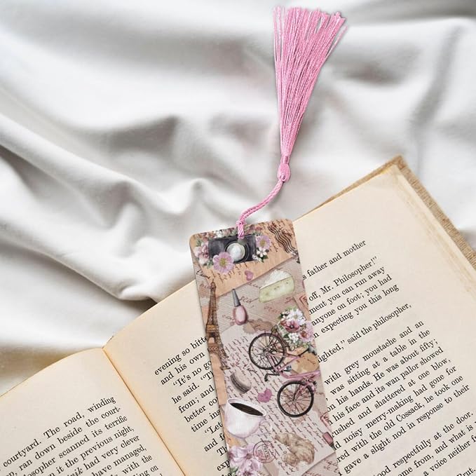 Paris Eiffel Tower 5pcs Wood Bookmarks with Tassel for Planner Reading Book Lovers Accessory Readers Men Women 4.6 X 1.2 Inch