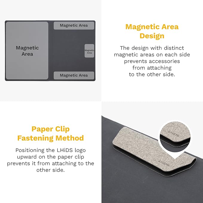 LHiDS Creative Magnetic Business Portfolio Resume Padfolio Organizer, A5 Folder with Clipboard, Paper Clip, Writing Pad, Magnetic Closure for Work, School and More, Grey