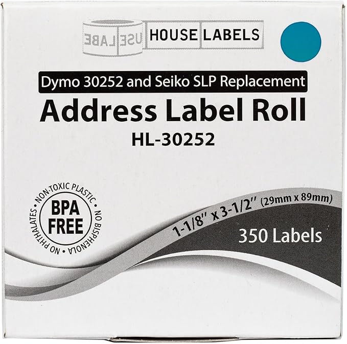 HOUSELABELS Compatible DYMO 30252 Blue Address Labels (1-1/8" x 3-1/2"), Strong Permanent Adhesive, Compatible with DYMO LW 450, 4XL, Rollo & Zebra Desktop Printers, 6 Rolls /2100 Labels
