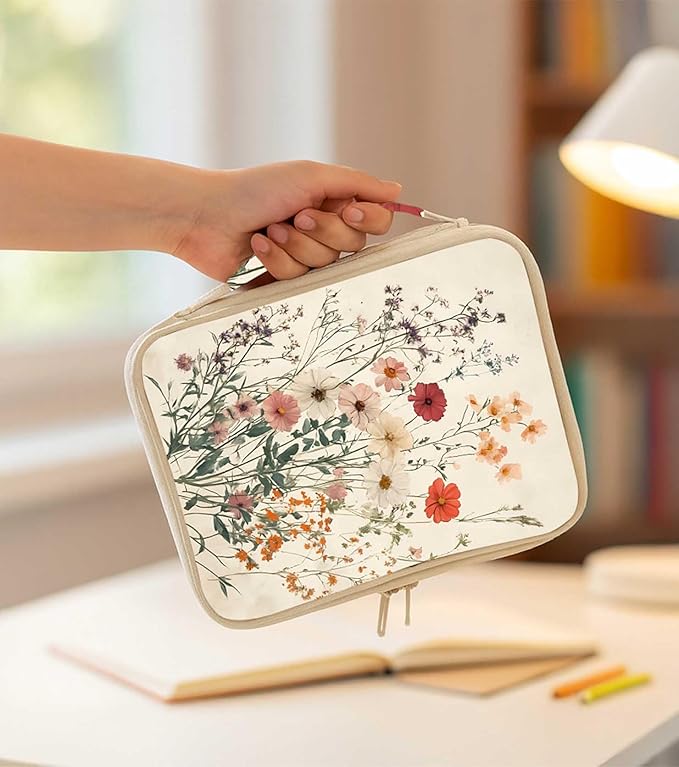 Vintage Wildflower Bible Cover for Women | Floral Scripture Case with Zipper and Handle | Large Polyester Bible Bag with Pockets for Church, Study & Travel | Christian Gifts for Women