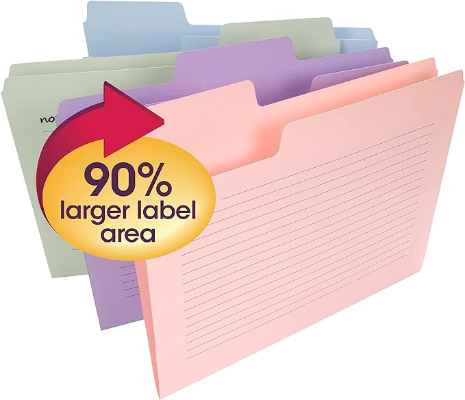 Smead SuperTab Oversized Tab File Folders, 1/3-Cut Oversized Tabs, Letter Size, Assorted Colors, 12 per Pack (11651)