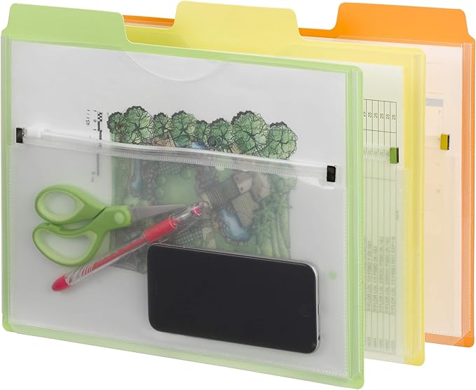 Smead Project Organizer with Zip Pouch, 1/3- Cut Tab, Letter Size, Assorted Colors, 3 per Pack (89618)