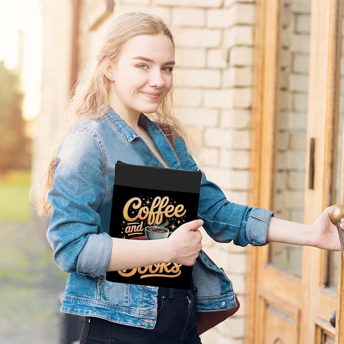 Drink Coffee Read Books Book Sleeve, Book Lovers Gifts Sleeve with Zipper & Front Pocket, 11.4x8.8 Inch Canvas Books Cover Protector Bookish Gifts for Readers Librarian Women Teacher