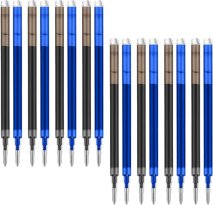 0.7 mm Erasable Gel Ink Pen Refills Compatible with Frixion Friction, Smooth Writing Multicolor Retractable Fine Point Pen Refill for School Office Home Art (Blue & Black, 16)