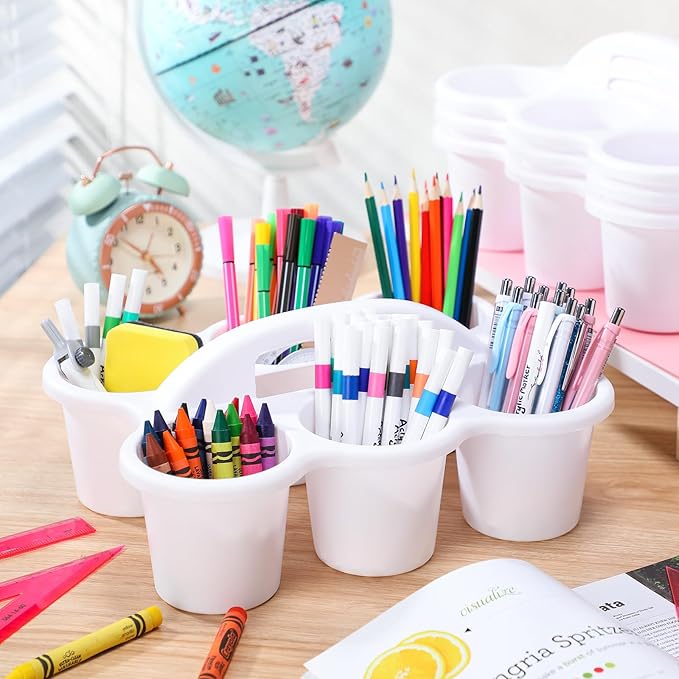DoubleFill 4 Pcs Plastic Storage Caddy Organizer with Handle Teacher Supply Storage Classroom Caddy for School, Pencil, Pen, Art Supply, Drink Delivery