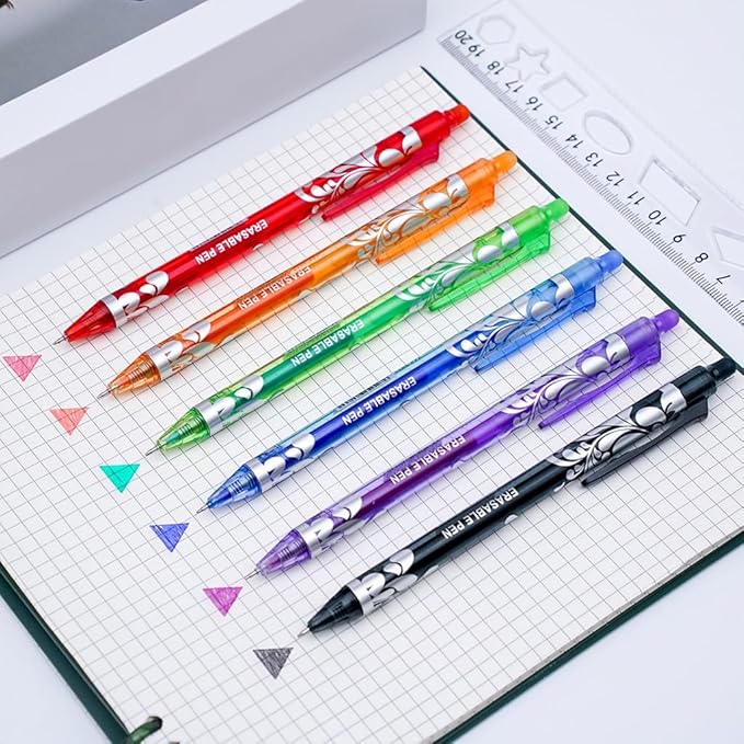 6Pcs Erasable Gel Pens Colored, 0.5mm Retractable Quick Dry Fine Point Pens, Smooth Writing Multicolor Pens for Office