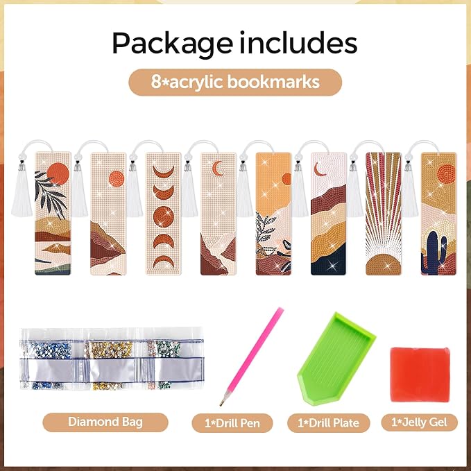 8 Pieces Christian Bible Verse Diamond Art Bookmarks 5d Christian Beaded Bookmark Acrylic Tassel Bookmark for DIY Making Beginners Adults Arts Craft Supplies (Boho)