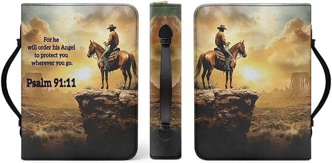 PU Bible Covers for Men Small Size Bible Case Bible Bag with Leather Bookmark (Set of 1),Western Cowboy Scripture