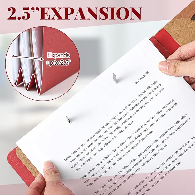 AmazingSpark 12 Pcs Legal Size Classification Folders Bulk 2 Divider Pressboard File Folder with Expansion 2 Prongs Fastener Heavy Duty Office File Organizer for School Hospitals Home(Dark Red)