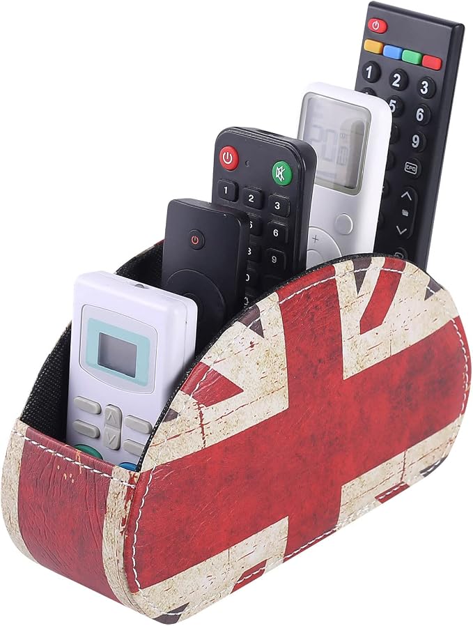 Remote Control Holder, PU Leather Remote Control Holder Organizer with 5 Compartments, Tabletop Storage Remote Basket for TV, Office Supplies, Union Jack Flag British Flag PH59