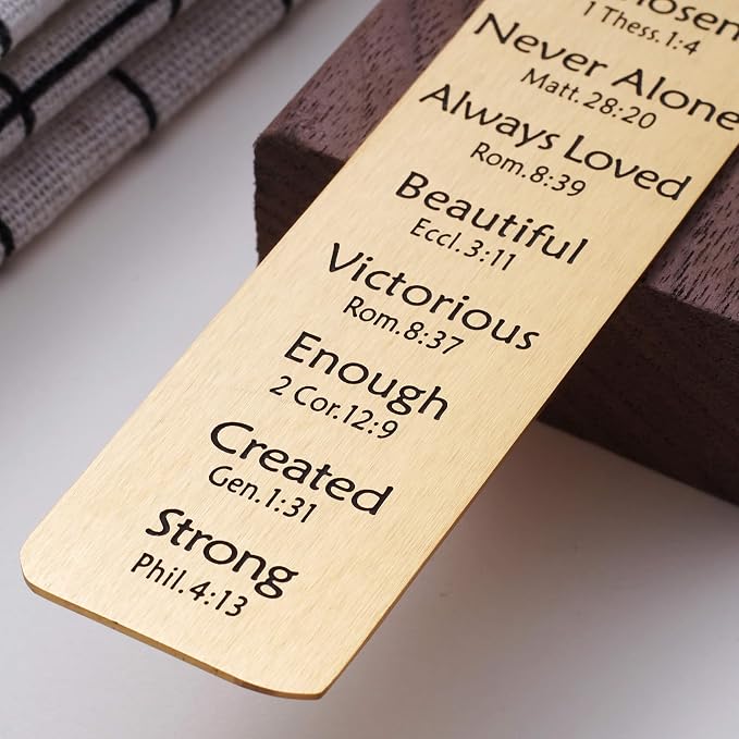 2026 Religious Bible Verses Bookmark with Cross Charm, Faith-Based Gift for Readers, Stainless Steel Christian Affirmation Book Mark, Bible Confirmation Accessories for Him Her, Gold
