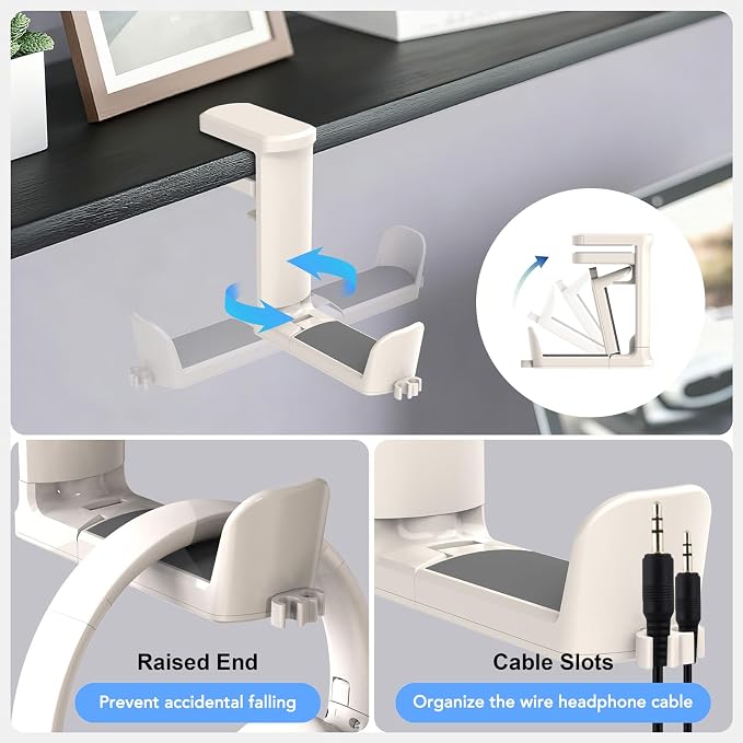 4-in-1 Desk Organizer with Headphone Hanger, Cup Holder, Pen Holder & Desktop Storage, Clamp-on Desk Accessories for Office and Gaming Desk