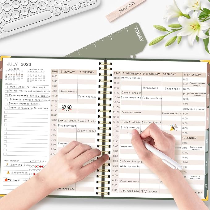 Large 2026-2027 Academic Planner, Weekly & Monthly Appointment Book from Jul. 2026 - Jun. 2027, Work & Life Daily Hourly Planner with Time Slots, A4 Agenda Organizer for School,Olive Green, 8.5" x 11"