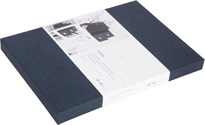 Bigso Katia KD Collapsible Storage Box with Labelframe for Easy Identification - Simple Assembly without Tools - Decorative Storage Boxes with Lids - 11.3in x 15.4in x 6.4in - Blue