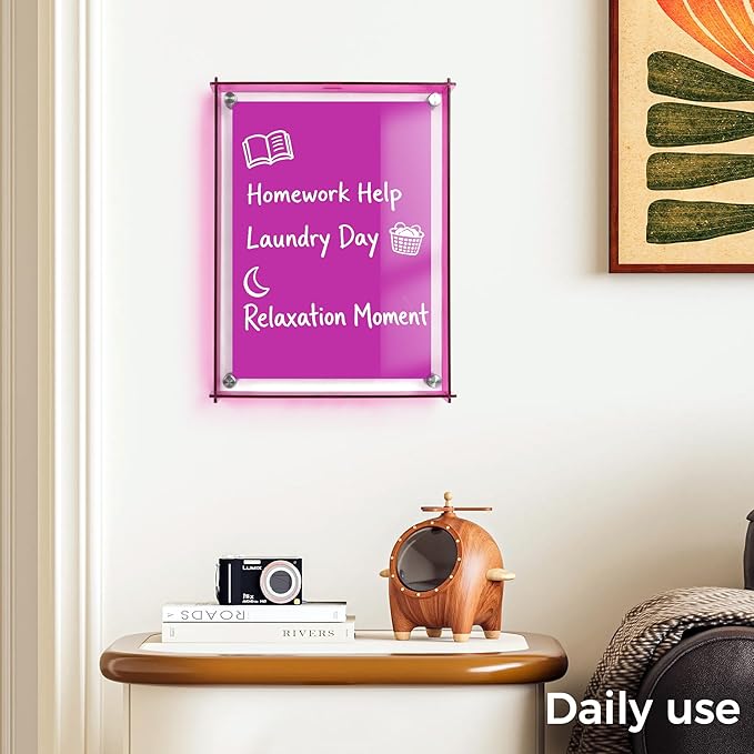 TOWON 9x12 Inch Acrylic Dry Erase Board Set, Acrylic Memo Whiteboard with Purple | 4 Dual-Tip Markers and Eraser, Modern Memo Display for Postcards, Photos & to-Do Lists for Home Office, Dorm