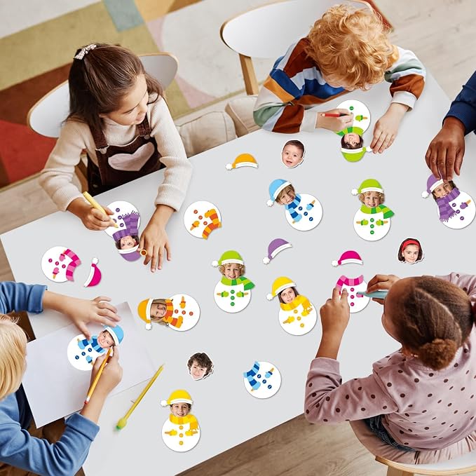 60Pcs Winter Snowman Paper Cutouts Winter Bulletin Board Decoration Colorful Snowman DIY Photo Craft Cutout Christmas Classroom Supplies for Teacher Student School Holiday Party Chalkboard Wall Decor