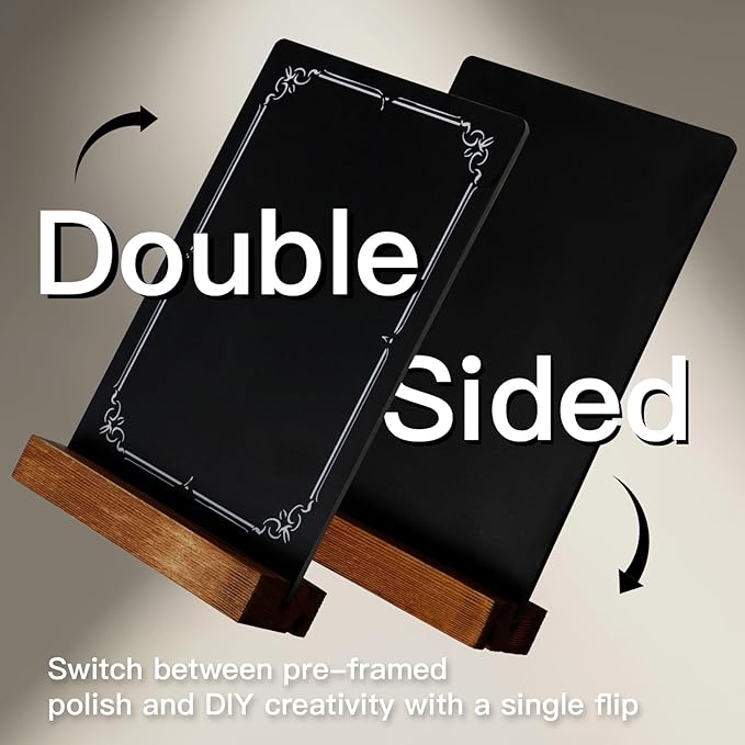 3Pcs Pre-Printed Border Chalkboard Signs with Stand, 5"x 8" Mini Tabletop Chalk Board Menu Display, Double Sided Food Labels for Party Buffet - Vintage