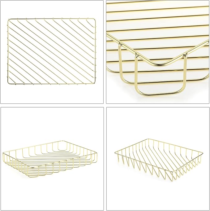 BTSKY Multipurpose A4 File Tray Wire Desk Tray Organizer Elegant Letter Size Desk Documents Trays Magazine Files Storage Basket Organizer Bin for Office Cosmetics Bathroom(Gold)