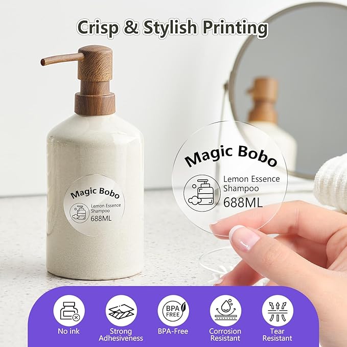 3 Rolls Transparent Thermal Labels,50x50mm Round Label Sticker for Phomemo M110/M120/M220/241BT,for MUNBYN 130B Printer,Waterproof Label Paper for DIY,Name,Logo,Price,Barcode(140/Roll)