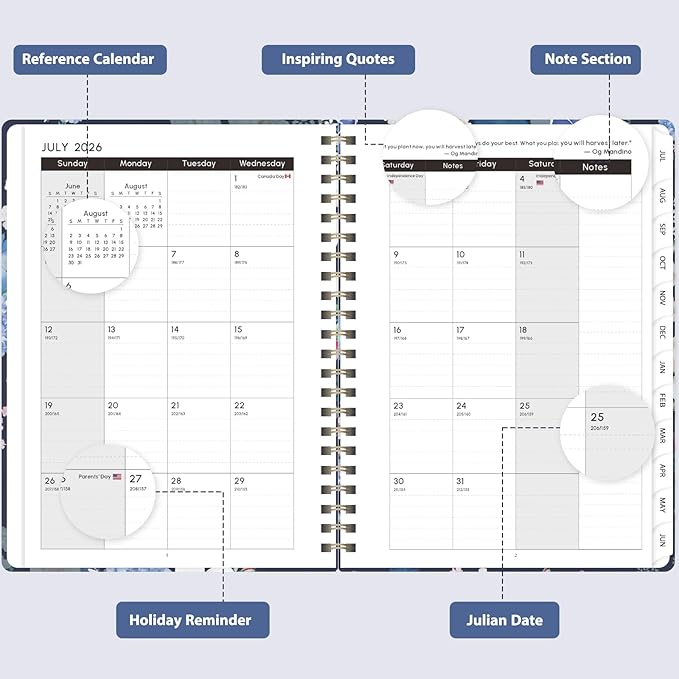 Academic Planner 2026-2027, Weekly and Monthly Agenda Planner, Daily Calendar Planning Notebook (July 2026 - June 2027), School Teacher Student Supplies, Blue Flower