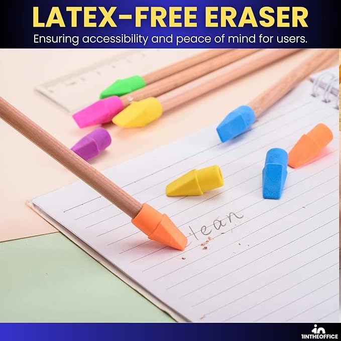 1InTheOffice Pencil Cap Erasers, Assorted Colors, Arrowhead Caps Tops Eraser, Eraser Cap for Art, Pencil Cap Set, 12 Pack (Assorted Colors, 36 Pack)