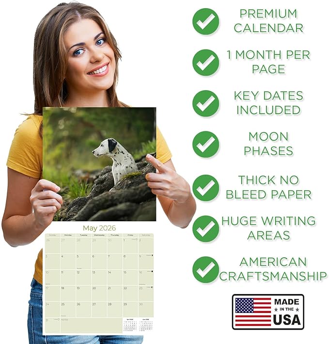 Dalmatian Pups Calendar 2026 by MegaCalendars – Monthly Dog Breed Wall Calendar, Made in USA