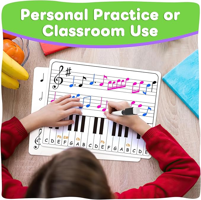 12 Pack Keyboard Practice Dry Erase Flash Card, 11”x14” Music Staff Sheets Chart Portable White Board for Music Teacher Supplies Wishlist Student Classroom Must Haves Piano Learning