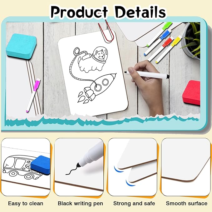 30 Pack Dry Erase Whiteboard Paddles, 9 x 12 Inch Wooden Double-Sided Handheld White Boards with Colorful 30 Markers & 30 Erasers Reusable Writing Paddles for Classroom Teaching & Auction Bidding