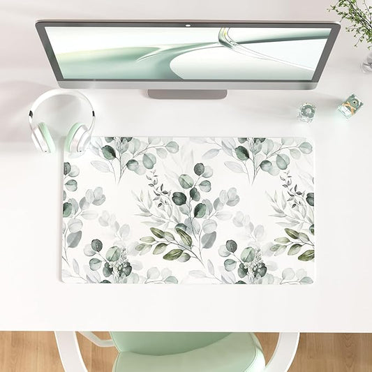 Colorful Star Large Mouse Pad, PU Leather Waterproof Desk Mat, Computer Gaming Mouse Pad, XXL Full Extended Mousepad Non Slip Desk Pad for School Office Home 23.6" x 13.8" - Soft Eucalyptus