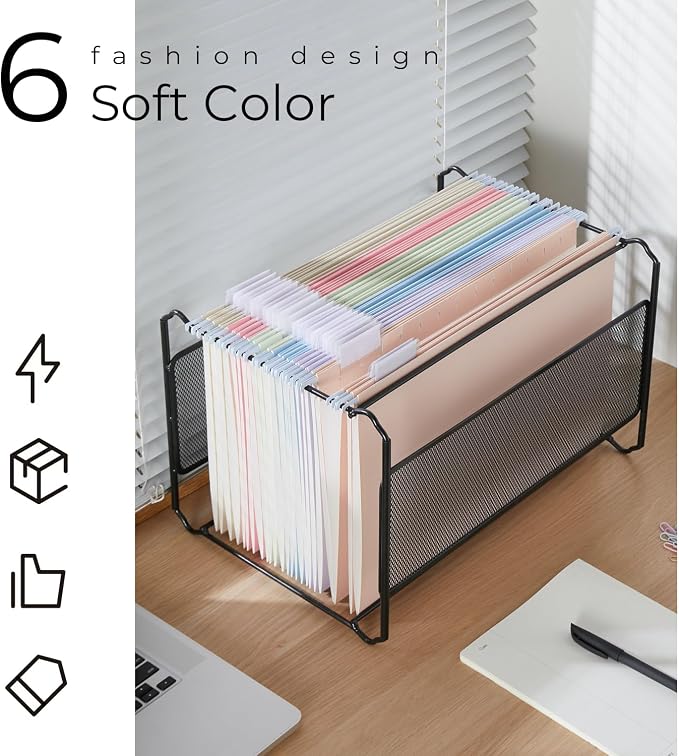 Y YOMA Legal Size - 24 Pack Colored Hanging File Folders Decorative Hanging Folder Cute Pretty File Folder for Filing Cabinet Office Home with 1/5-Cut Adjustable Tabs, Soft Color