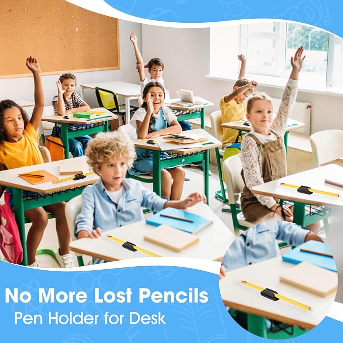 VZZNN 40 PCS Adhesive Pencil Holders, Silicone Marker Organizer for Desk, Notebook, Wall or Clipboard, Reusable Teacher Supplies for Classroom, Office, School Accessories (Black)