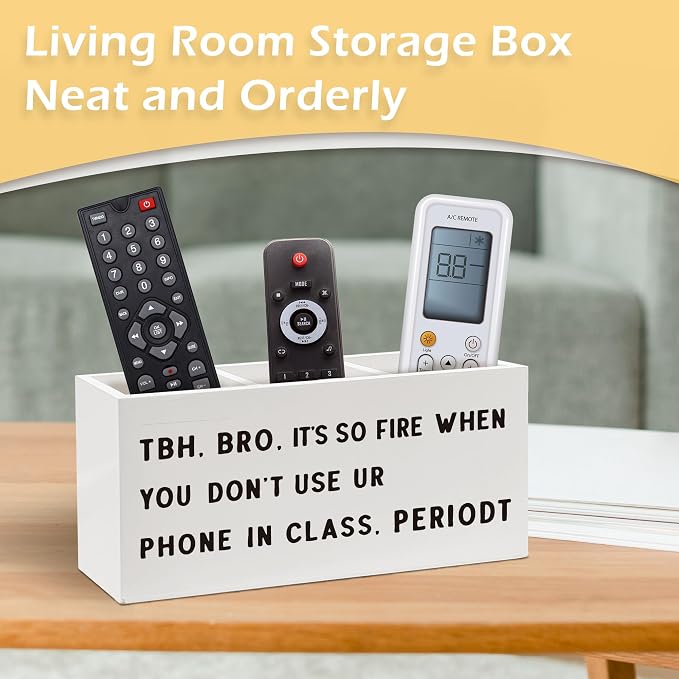 Funny Classroom Pen Pencil Holder, Funny No Phone Sign Desk Accessories, Classroom Rules Wooden Pen Pencil Organizer for Middle High School Office Learning Room Desk Decor