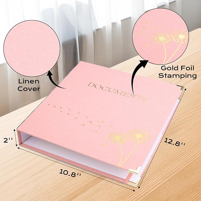 XKDOUS Aesthetic Document Organizer 3 Ring Emergency Binder Linen Folio Folders with 9 Pockets Expanding File Storage Holder for Important Papers, Letters, Passports, Photos