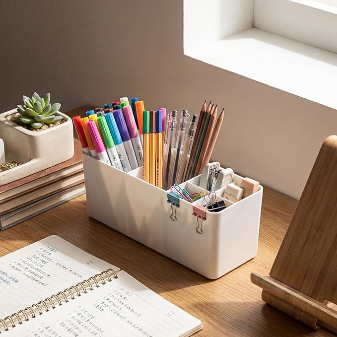 Reallnaive 8 Pcs Desk Side Storage for Classroom Side Desk Organizer Back to School Gift No Drill Holder Clamp Plastic Desks Organizer for Table Chair to Hold Pen Phone Notebook for Office Classroom