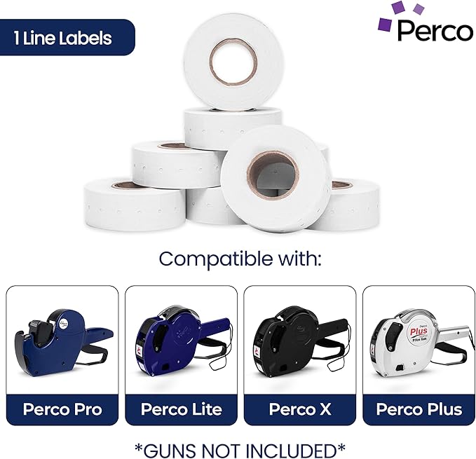 Perco 1 Line White Labels - 80 Rolls, 10 Sleeves, 80,000 Blank Price and Date Gun Labels for Perco 1 Line Price and Date Guns - Made in USA