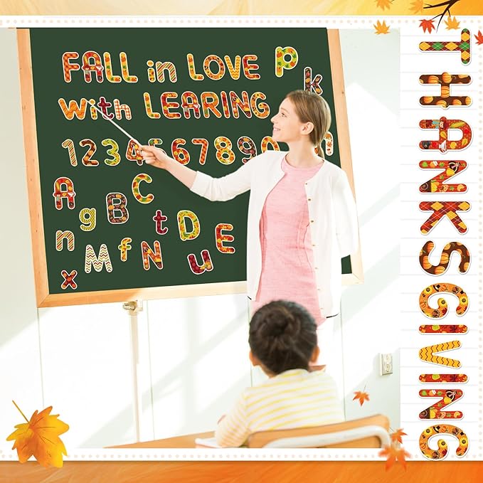 Faccito 231 Pcs Thanksgiving Letters Cutouts for Bulletin Board Decorations Fall Thanksgiving Letter Classroom Bulletin Board Set 4.3" 3.2" Turkey Alphabet Number Punctuation Accent School Decor