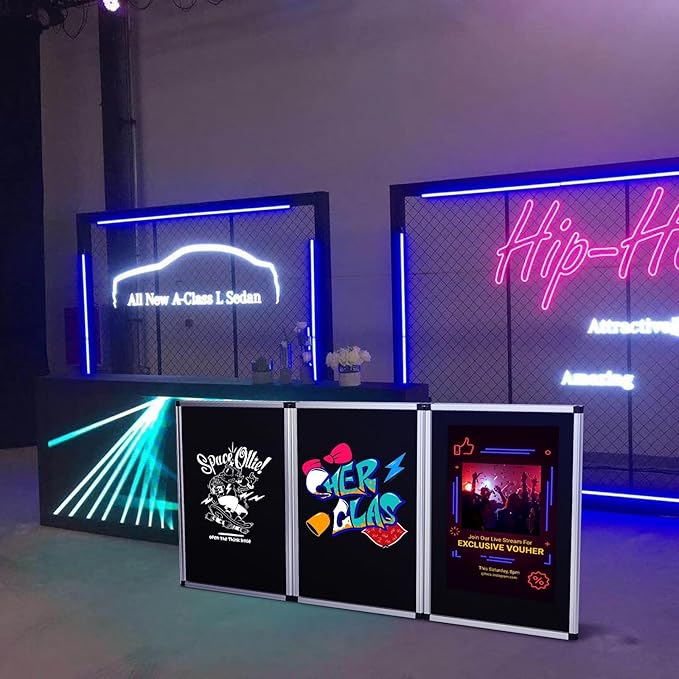 Double-Sided Trifold Display Board 3 Panel Presentation Whiteboard 70.4 x 35.4in Trade Show Presentation Board Aluminum Tabletop Display Folding Panel for Trade Show Table Top