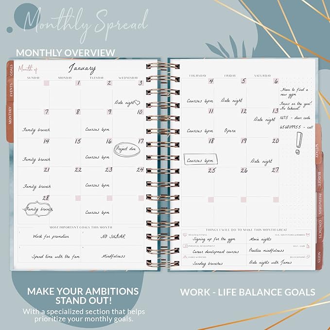 PLANBERRY Hourly Schedule Planner Premium – Undated Journal with Time Slots for Productivity & Budget Organizer, 6.9x8.5″ (Ocean Depths)
