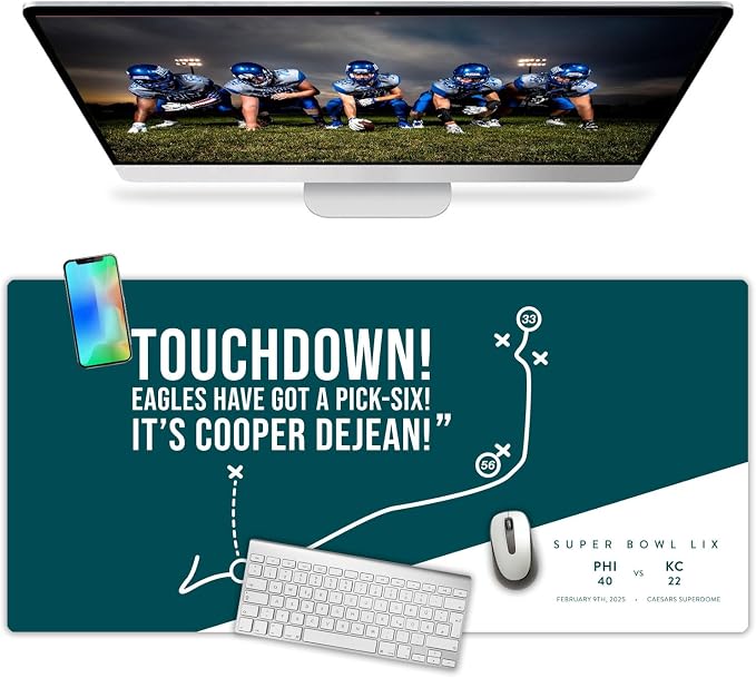 French KOKO Large Philadelphia Desk Mat for Desktop – XL Desk Pad Mat with Smooth Surface, Green Football Theme Office Decor, Man Cave Accessory, Men Gifts & Game Day Gift