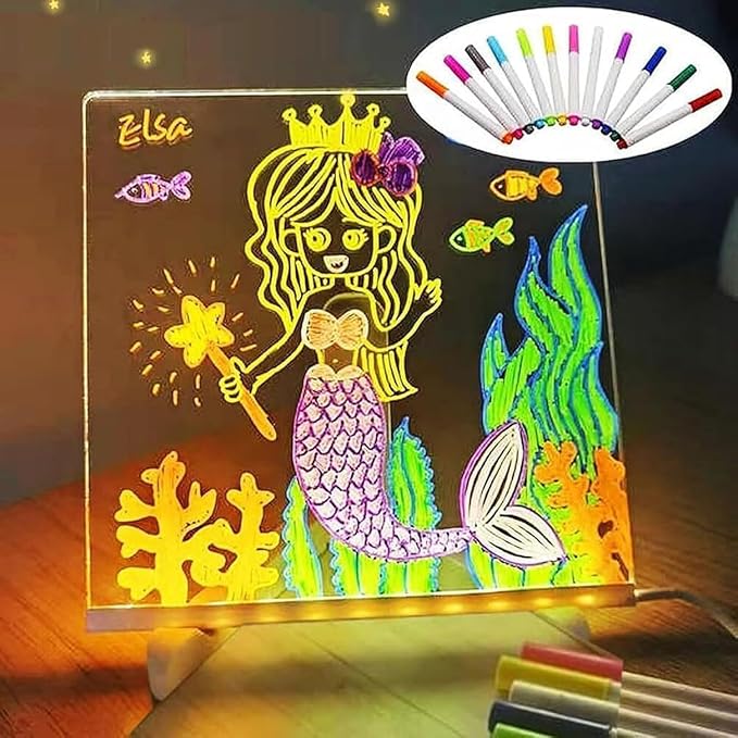 Lumiboard LED Drawing Board 11.9" x 7.9", Acrylic Dry Erase Light Board with 4 Lighting Modes & 7 Colors, Includes Adapter, Invisible Stand, Hanging Chain, 7 Markers & Spray Bottle