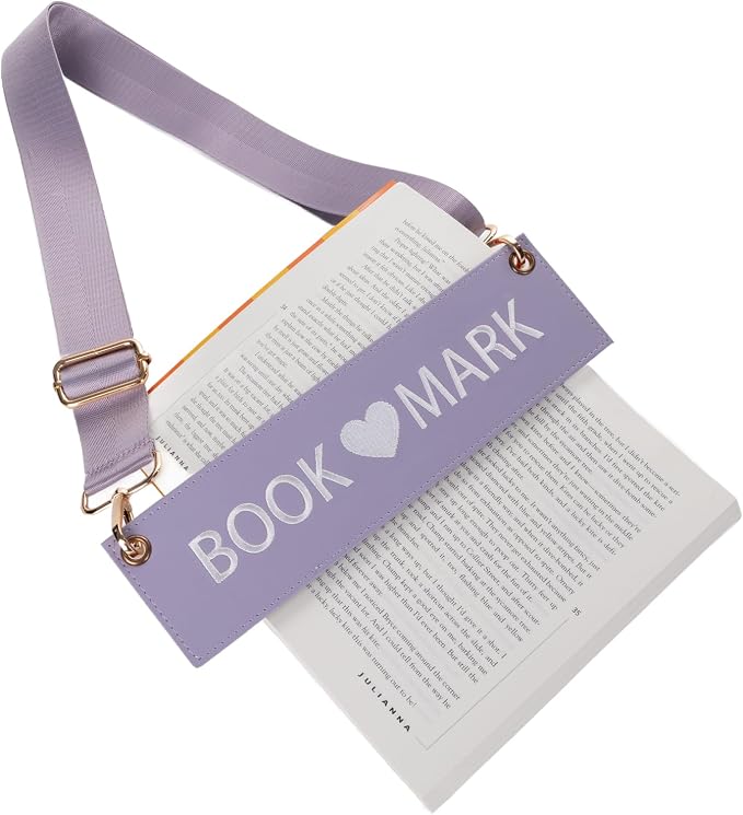 10 Inch Detachable Strap Bookmark,Embroidered Leather Bookmarks for Women,Unique Cool Funny Bookmarks Carrier for Women,Readers,Book Lovers (Purple)