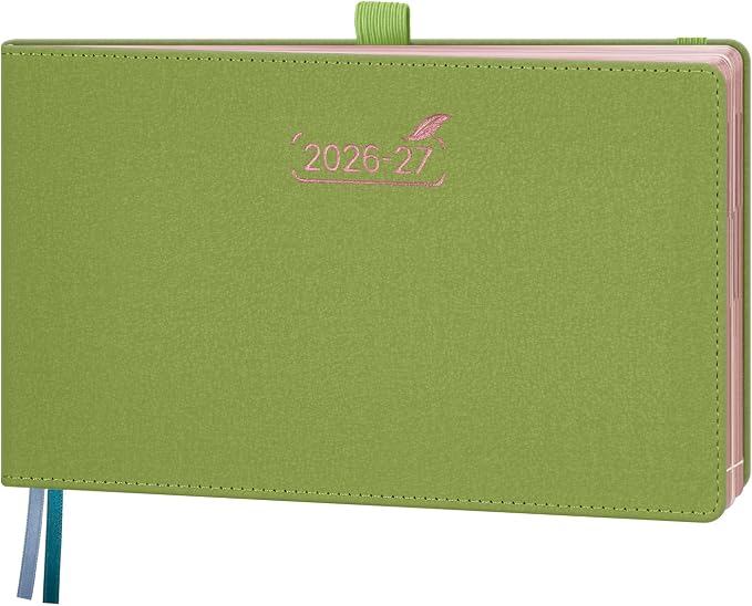 BEZEND Weekly Planner 2026 2027 Equal Weekend Space with Hourly Timeslot (Medium 9" x 5.5") 18 Months Academic Calendar (Jul 26-Dec 27) for Students, Work & Home, PU Leather Hardcover -Fruit Green