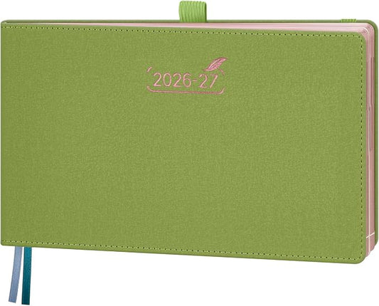 BEZEND Weekly Planner 2026 2027 Equal Weekend Space with Hourly Timeslot (Medium 9" x 5.5") 18 Months Academic Calendar (Jul 26-Dec 27) for Students, Work & Home, PU Leather Hardcover -Fruit Green