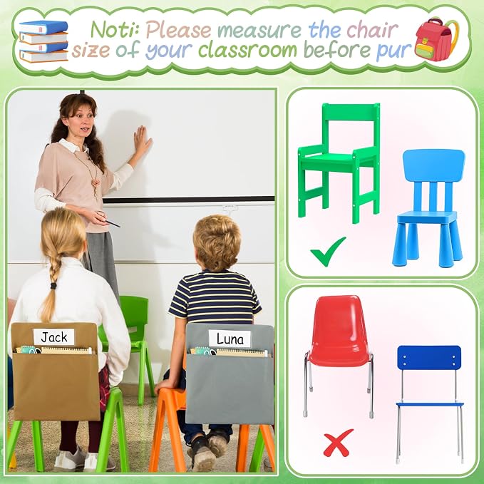 gisgfim 24 Pcs Chair Pockets for Classroom 17 x 20 Inch s with Name Tag for Classroom Chairback Pockets Chairs Seat Back Organizer for Student Elementary School Daycare Home Supply (Greenery)